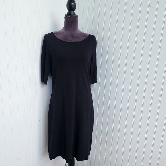 Talbots Womens Black Midi Sheath Dress Half Sleeve Stretch Pullover Sz 6 - Picture 1 of 13